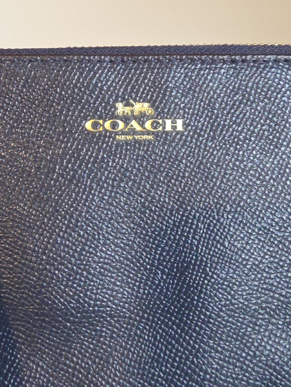 COACH NEW YORK Navy Blue Corner Zip Wristlet - Picture 4 of 9